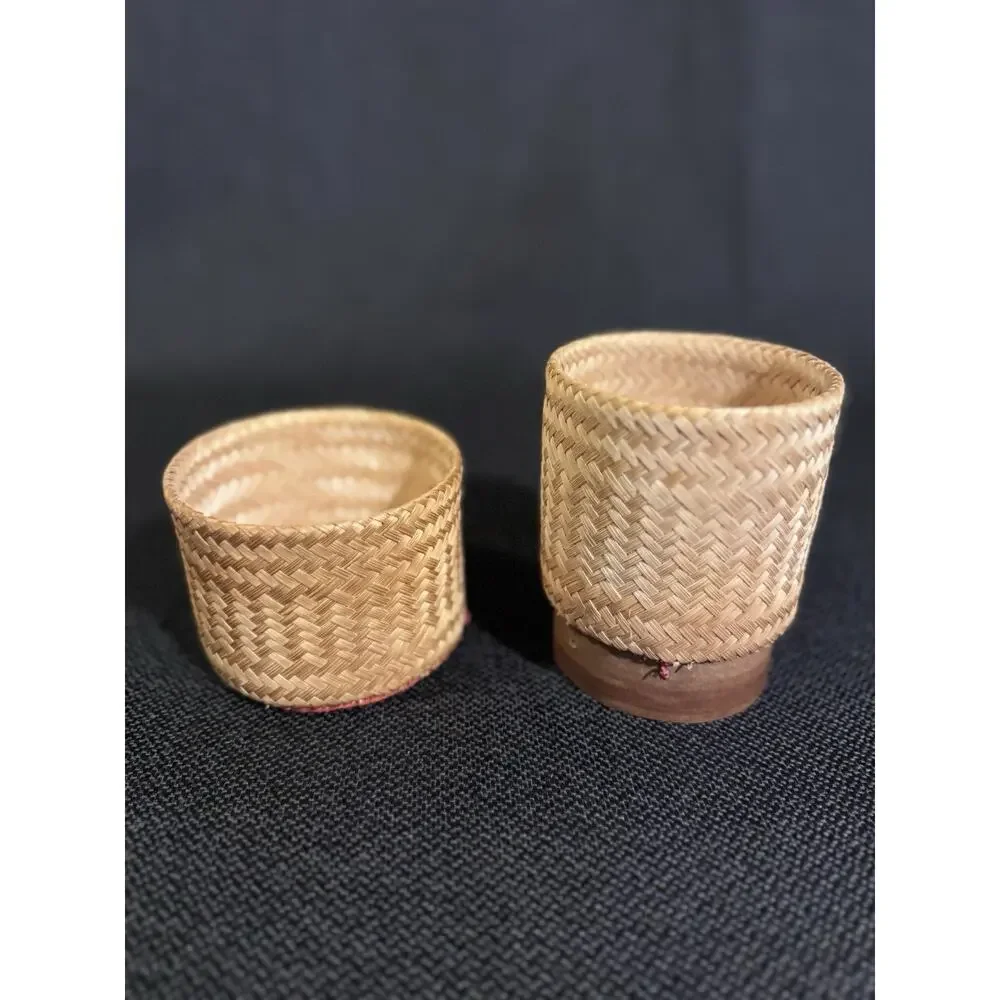 Vintage Handmade Thai Sticky Rice Basket Kratip Bamboo Woven Container 5 Inch